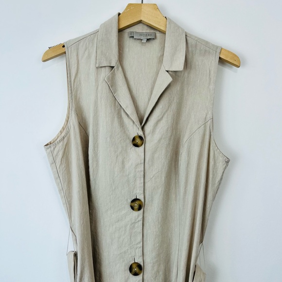 Hobbs Beige Linen Blend Sleeveless Tie Waist Button Up Shirt Dress UK 14 - Picture 8 of 16